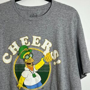 Homer Simpson Cheers T-Shirt Mens 2XL St Patty's Day Theme Cotton Blend Gray Tee